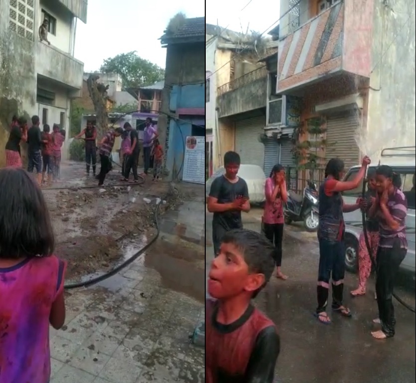 दि २२ मार्च २०२२ रोजी मंदिराच्या पाण्याने नन्हें मुन्ने नाहून निघाले...